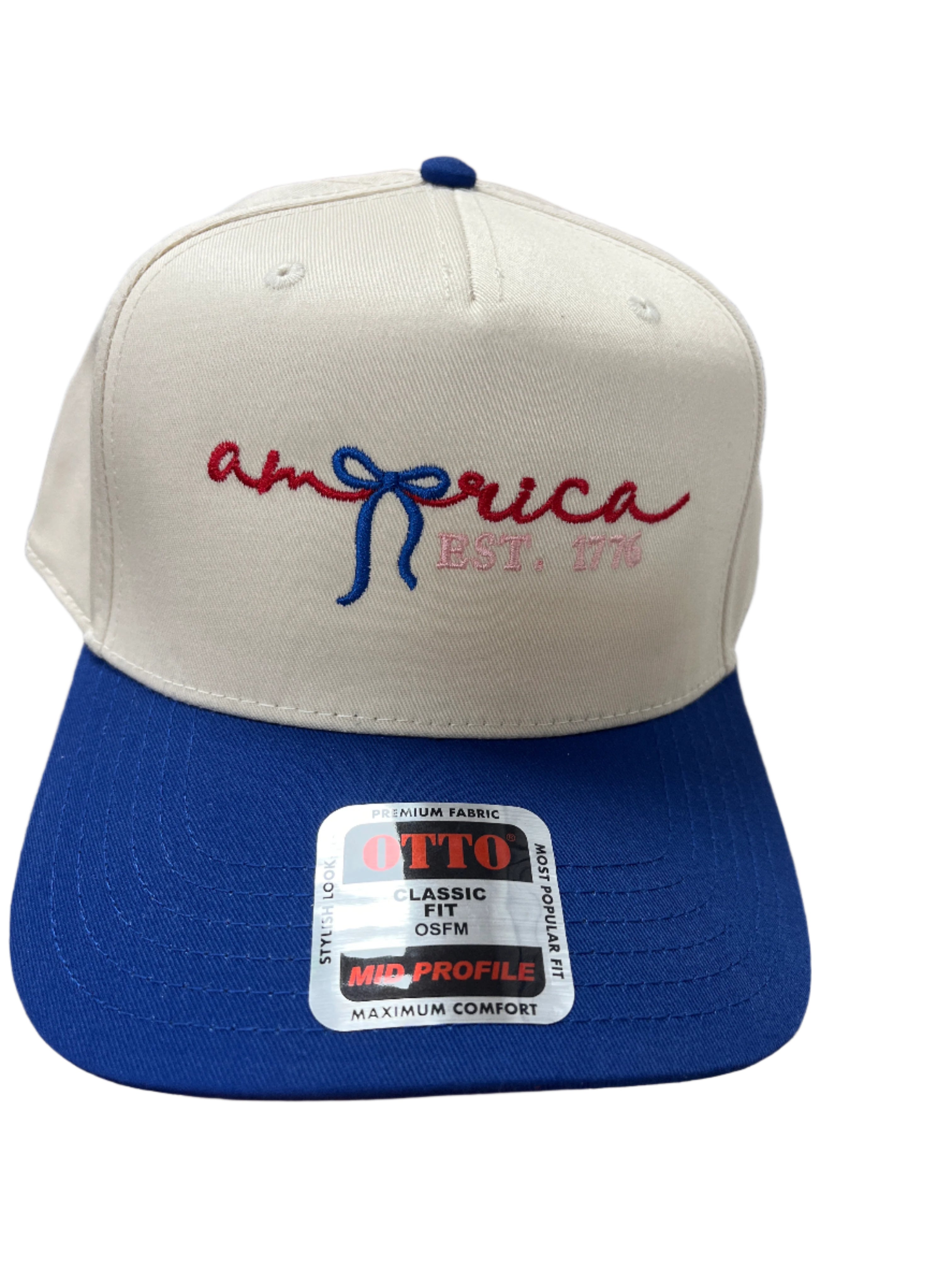 IVORY & BLUE HAT AMERICA EST 1776