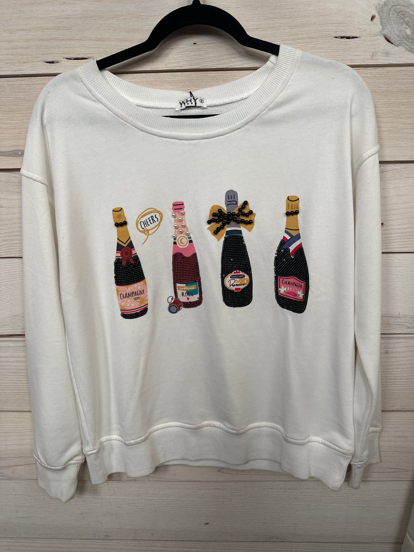 WHITE CREWNECK W/CHAMPAGNE BOTTLES