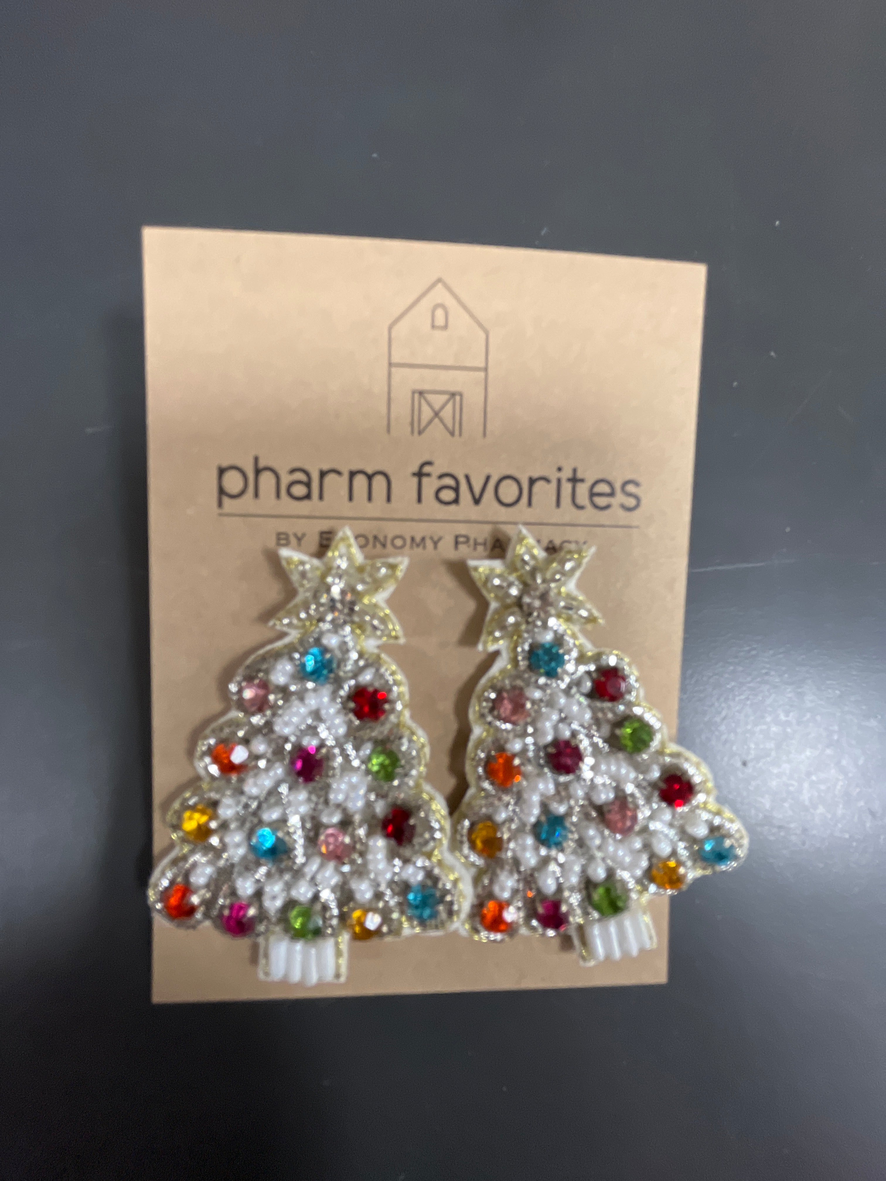 WHITE BEADED CHRISTMAS TREE EARRINGS