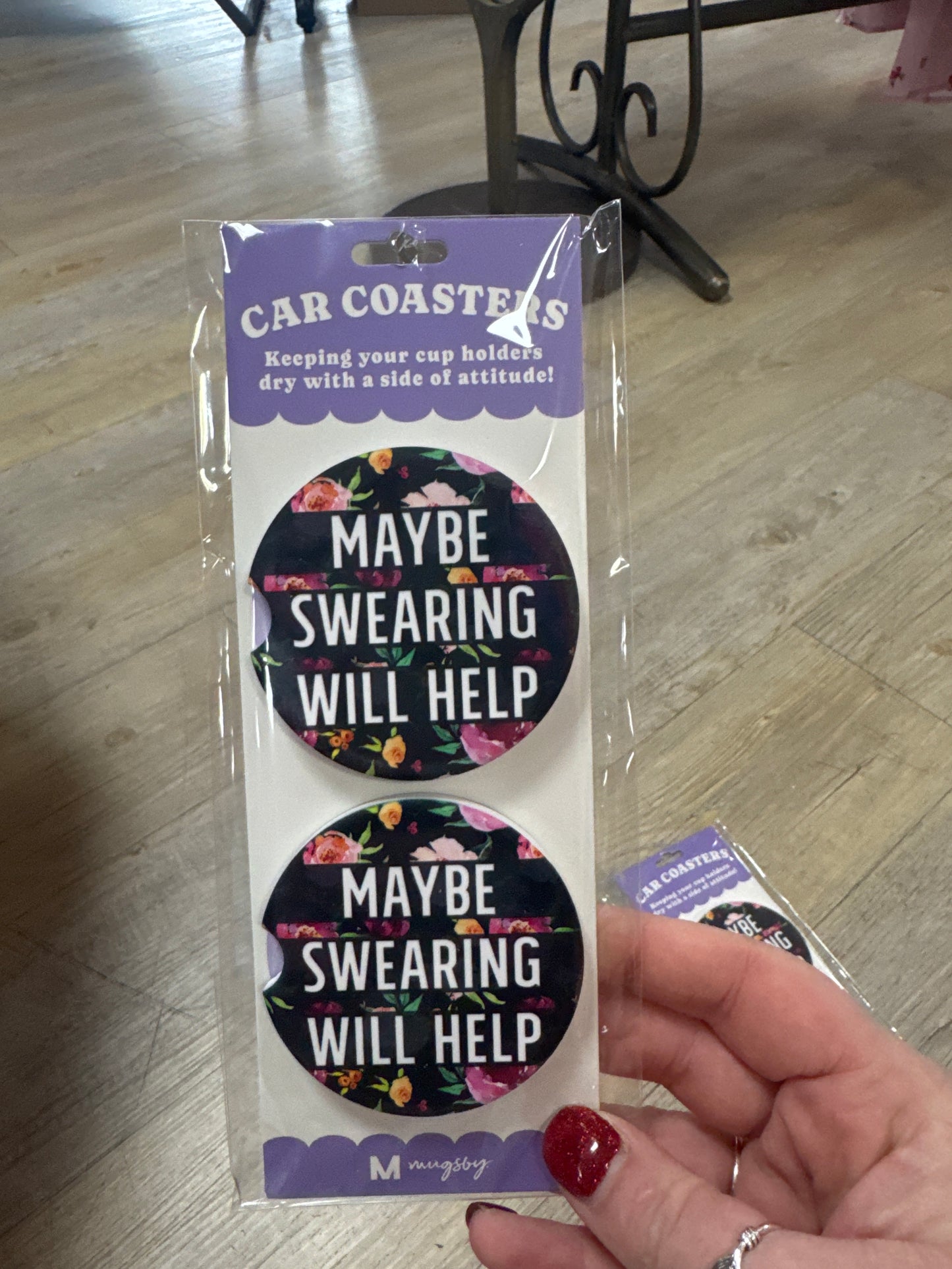 CAR COASTERS - 2PC - MAYBE SWEARING WILL HELP - Pharm Favorites by Economy Pharmacy