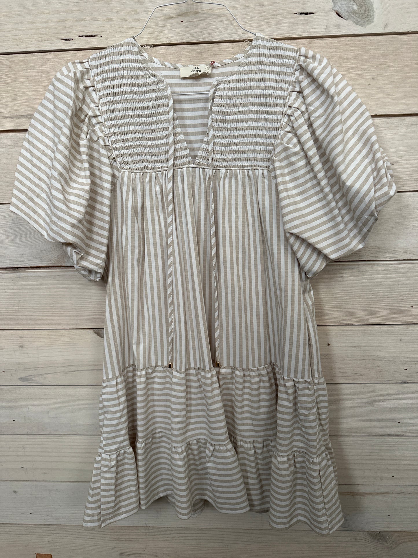PINSTRIPE DRESS - CREAM AND WHITE