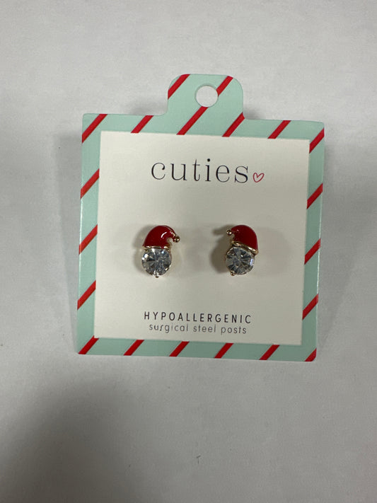 CRYSTAL SANTA WITH RED HAT EARRINGS