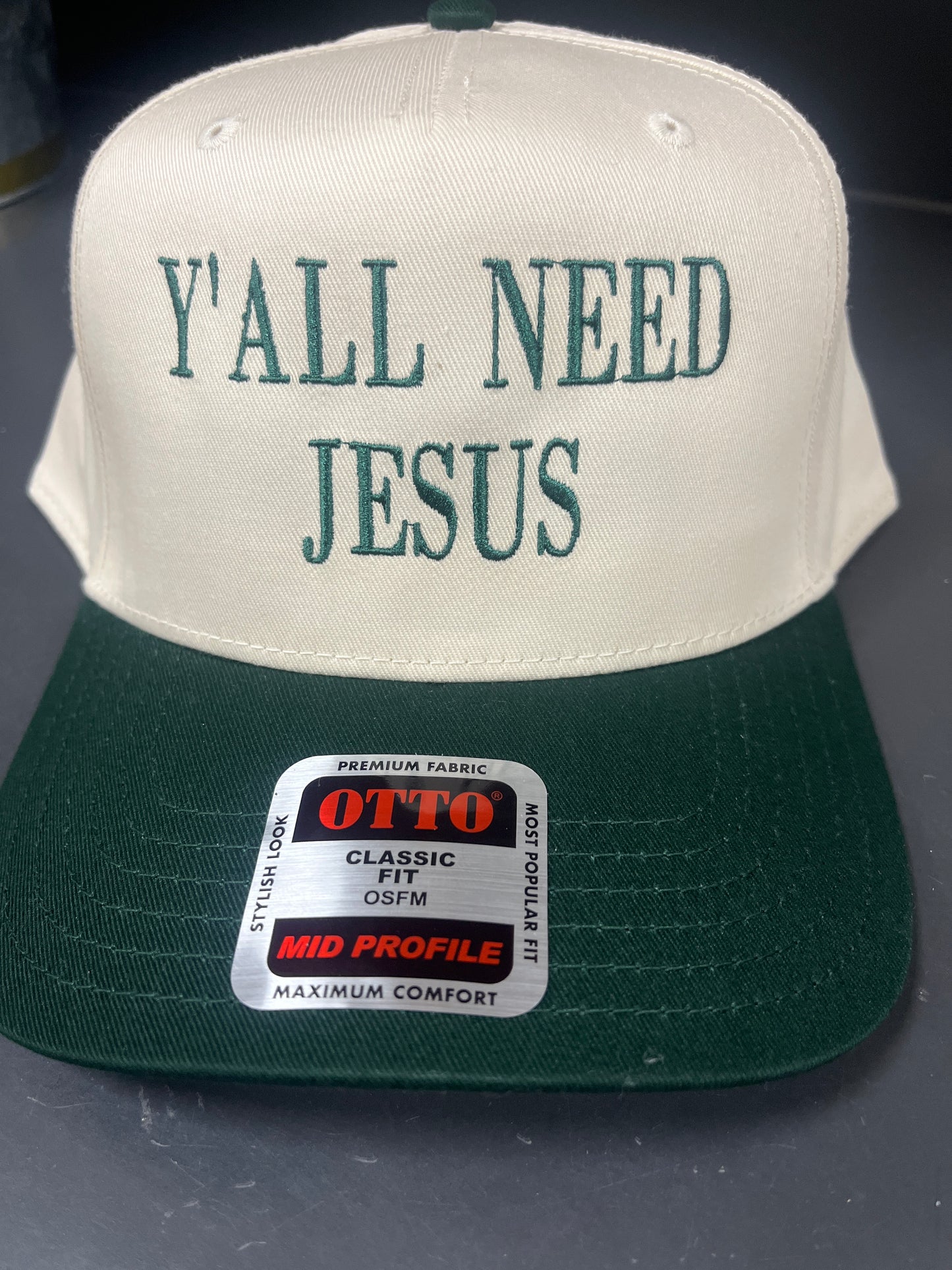 IVORY/GREEN HAT - Y'ALL NEED JESUS