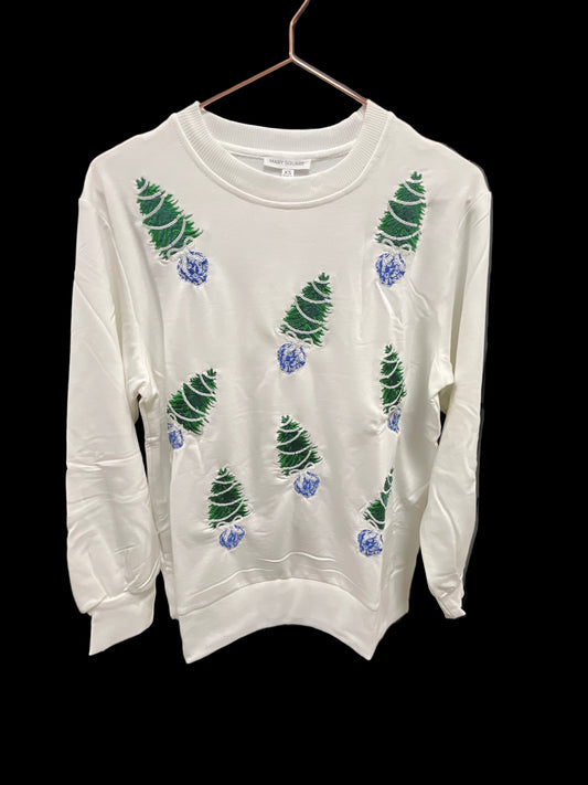 WHITE SWEATSHIRT LAKELYN BLUE TREES