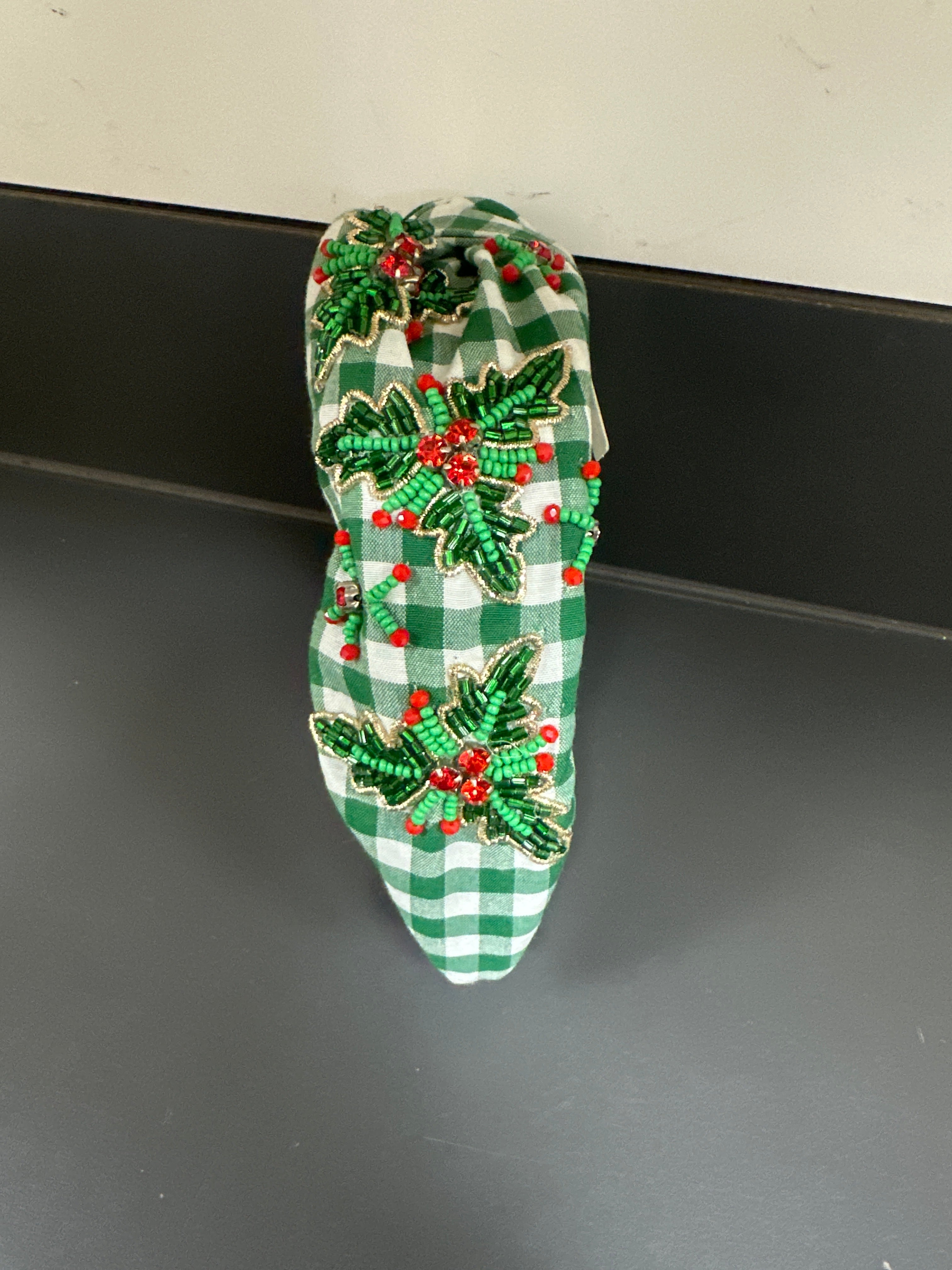 CHRISTMAS HOLLY HEADBAND - GREEN GINGHAM