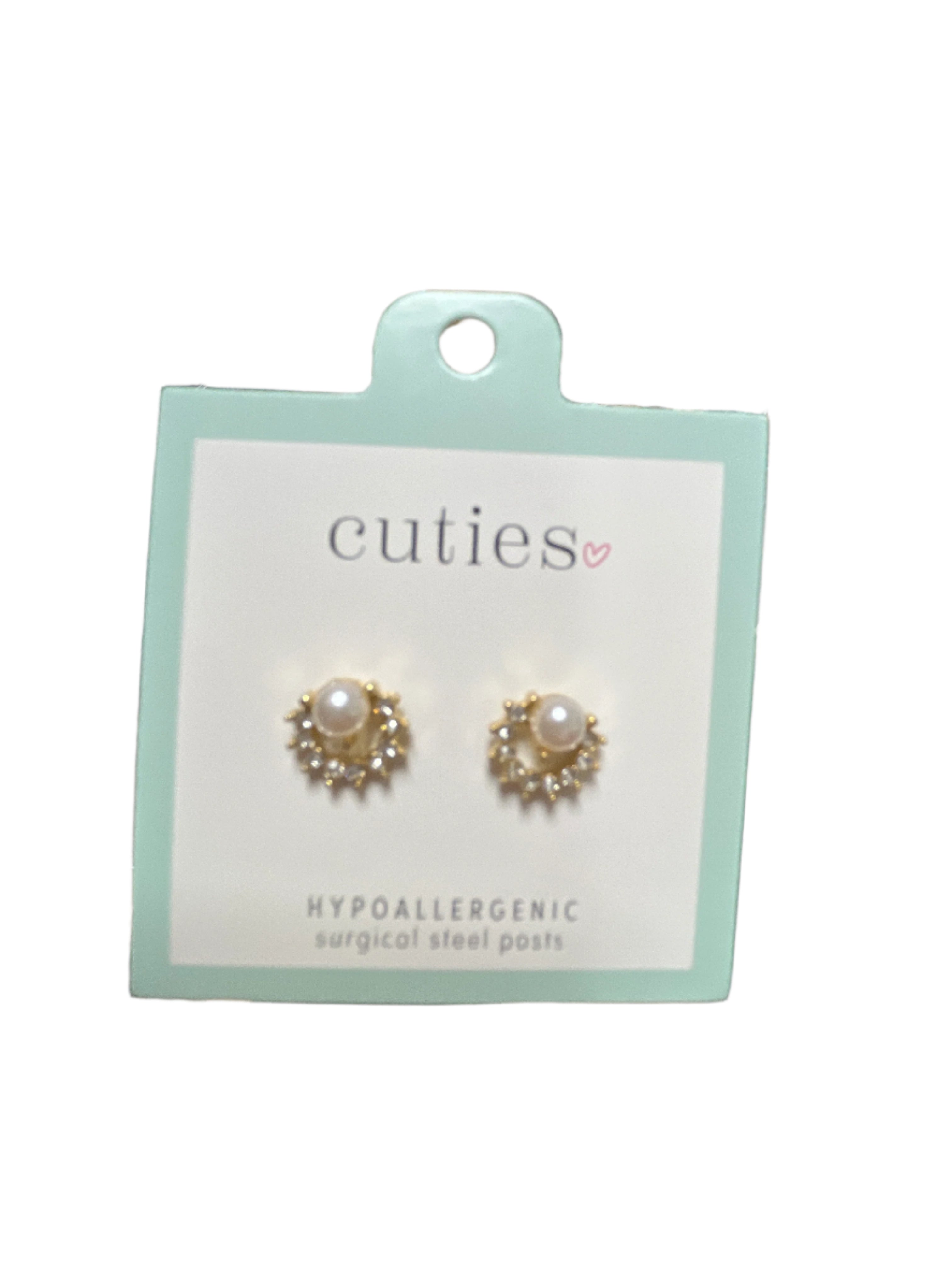 PEARL WITH CRYSTAL RING GOLD EARRINGS