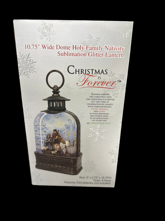 DOME HOLY FAMILY NATIVITY GLITTER LANTERN