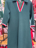SAGE GREEN STRIPE BAND COLLARED SHIFT DRESS