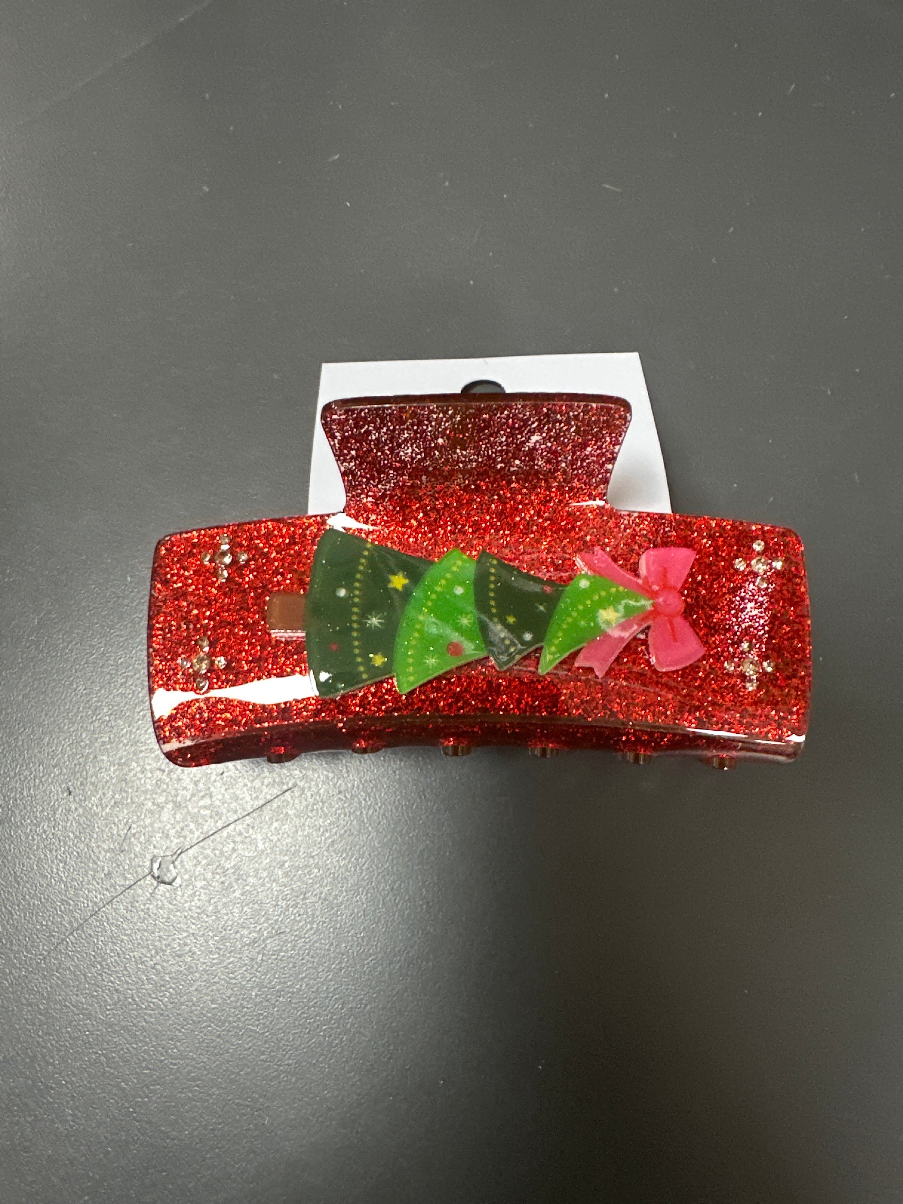 RED GLITTER TREE HAIR CLIP