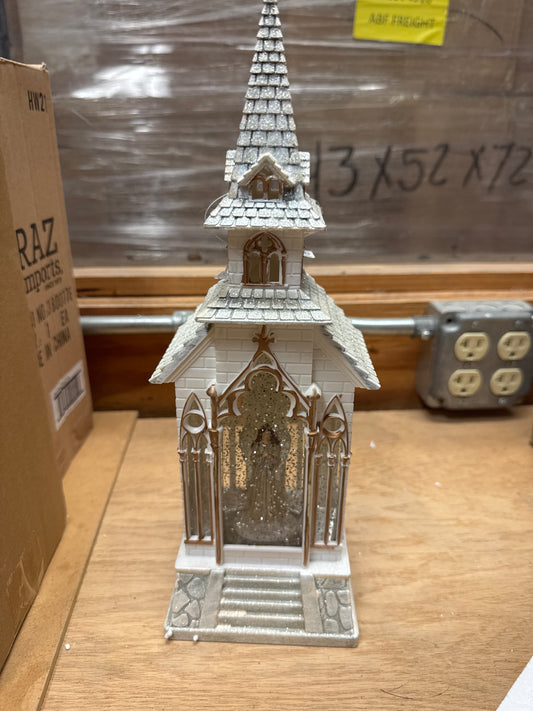 WHITE CHURCH W/ ANGEL GLITTER SNOWGLOBE