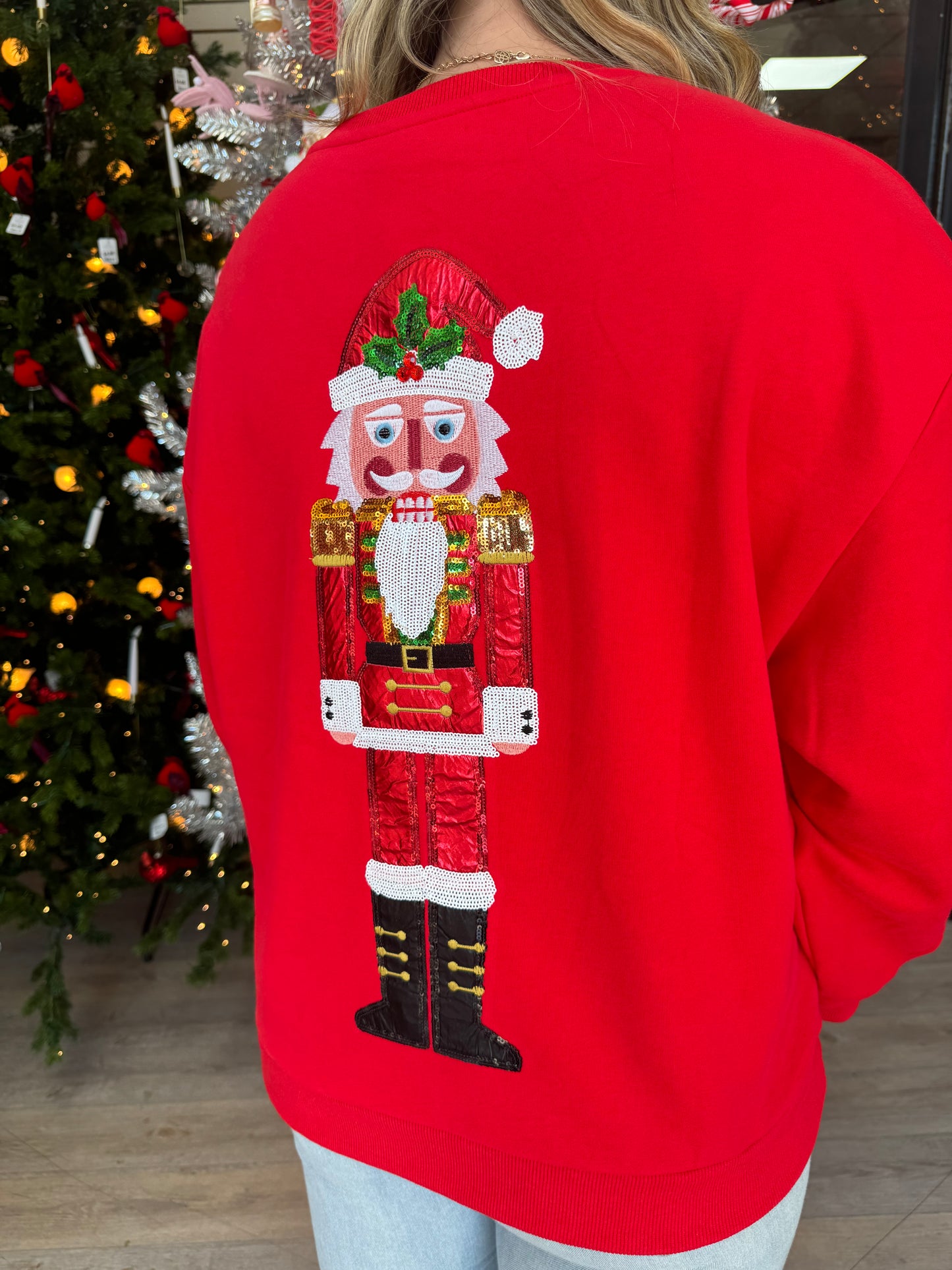 RED METALLIC SANTA NUTCRACKER SWEATSHIRT