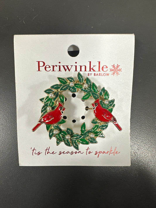 WREATH WITH CARDINALS BROOCH