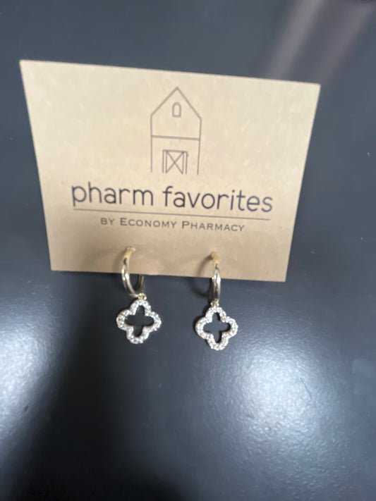 HOOP & PAVE CLOVER CHARM EARRINGS