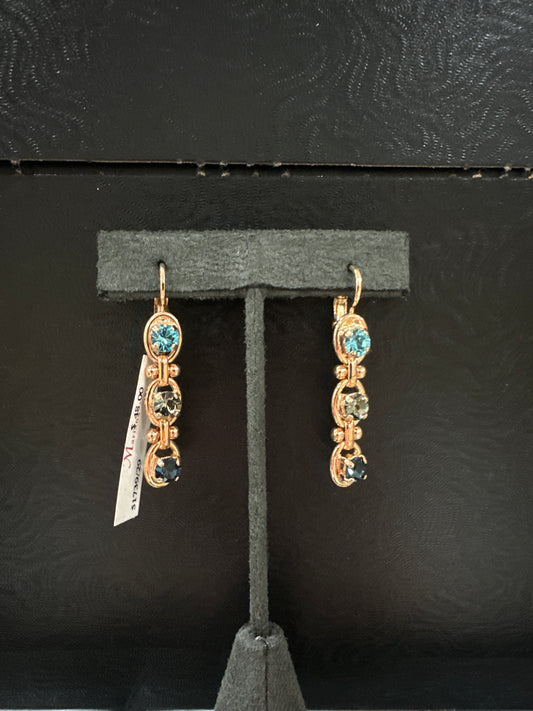 MARIANA EARRINGS - ROSE GOLD - 3 TIERS BLUE STONES