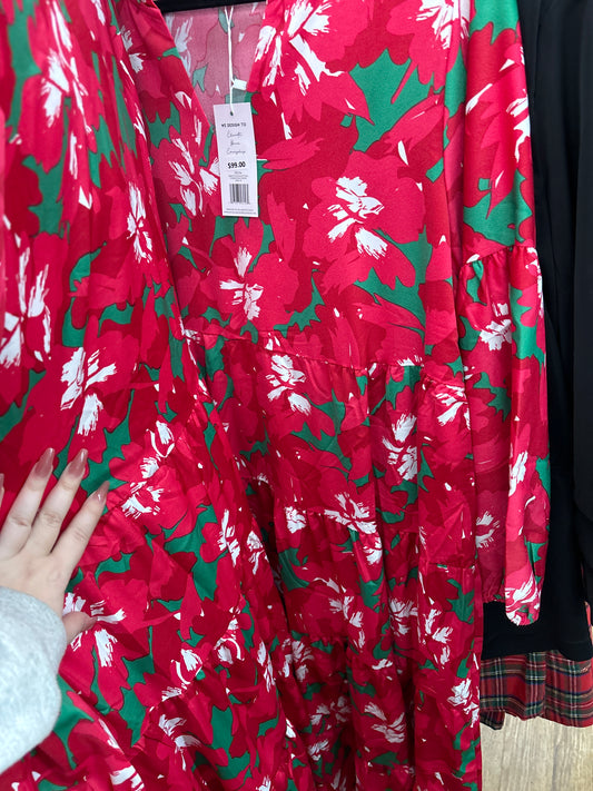 PRETTY POINSETTIAS DRESS - 1X