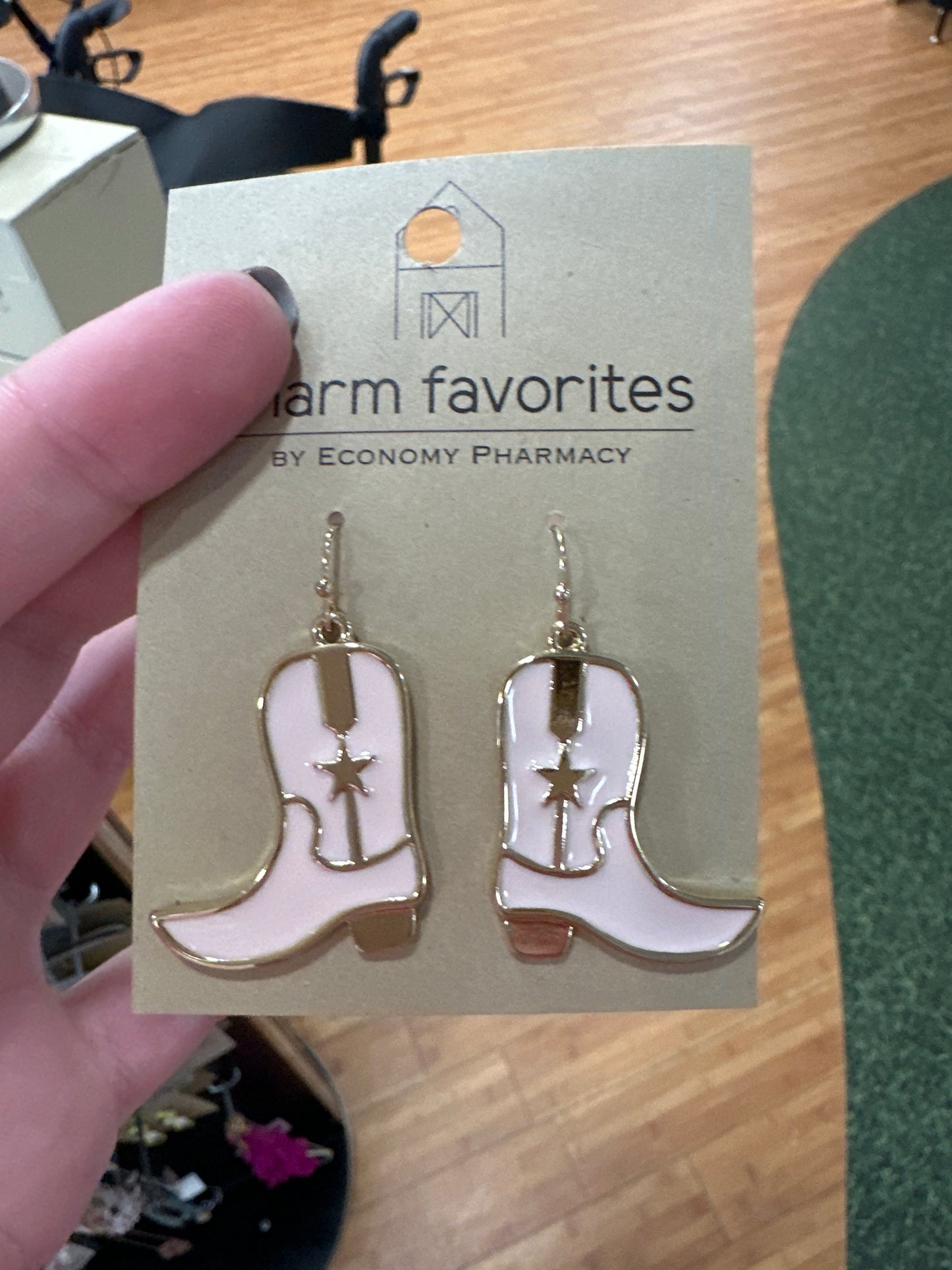 PINK AND GOLD COWBOY BOOT EARRINGS
