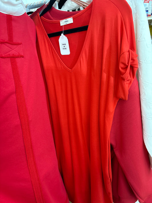 V NECK TSHIRT DRESS - RED -M