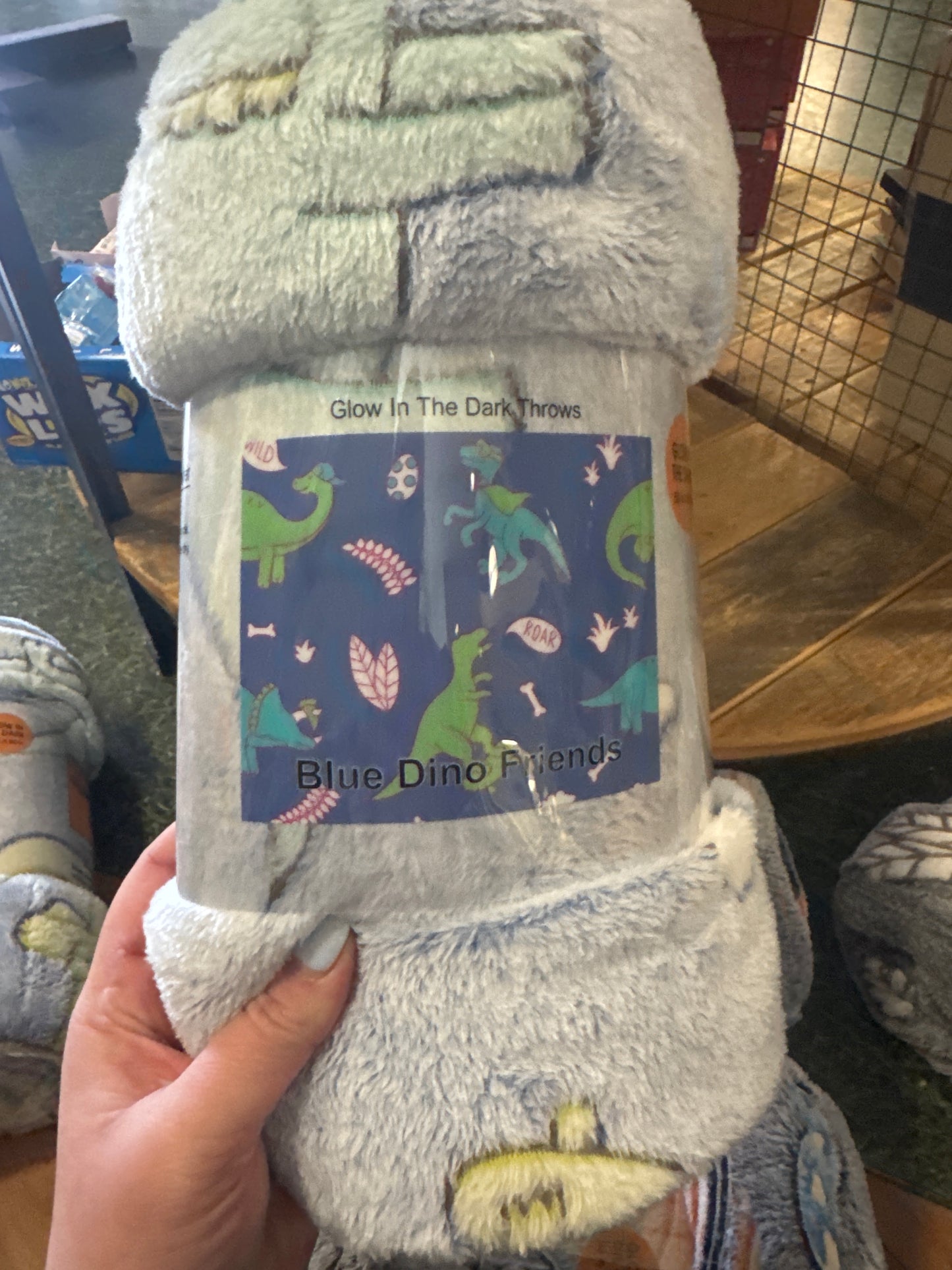 BLUE DINO FRIENDS GLOW -IN-THE-DARK BLANKET