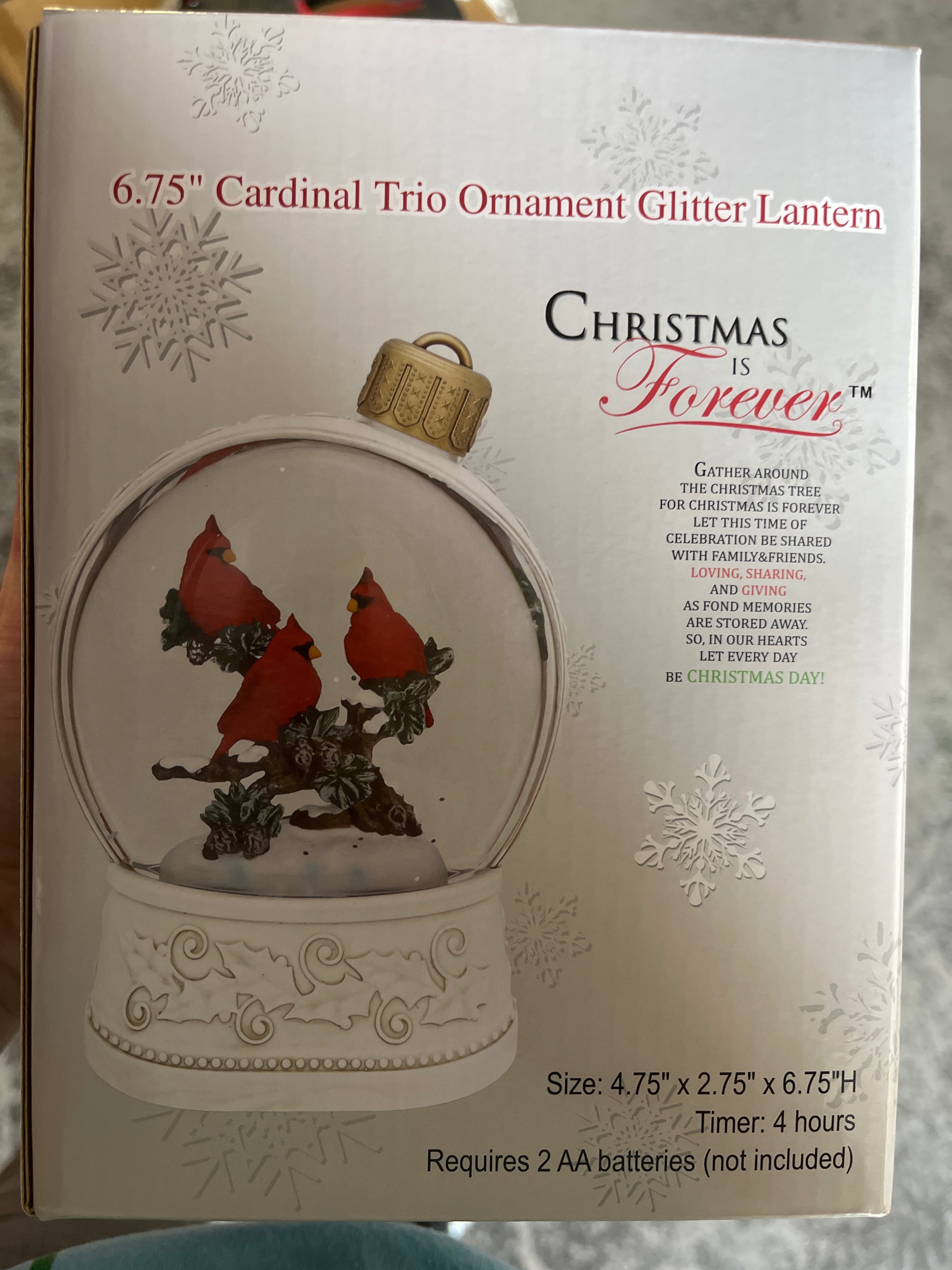 6.75" Cardinal Trio Ornament Glitter Lantern - Christmas is Forever