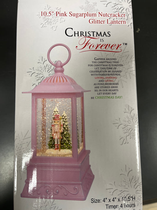 10.5" PINK SUGARPLUM NUTCRACKER GLITTER LANTERN