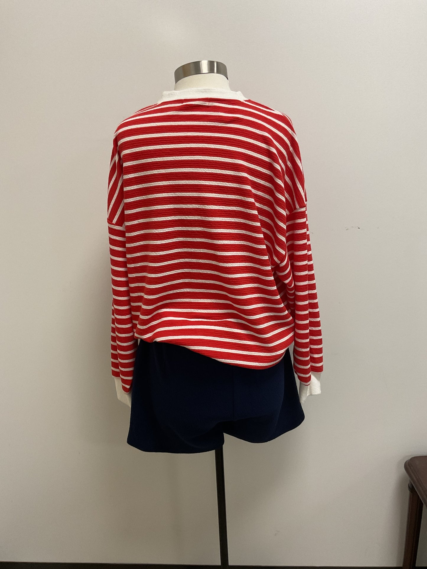 RED STRIPE USA LONG SLEEVE TOP AND NAVY SHORTS 2 PC. SET
