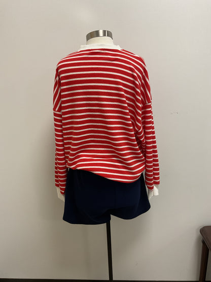 RED STRIPE USA LONG SLEEVE TOP AND NAVY SHORTS 2 PC. SET