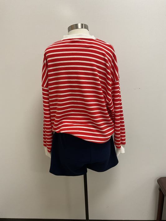 RED STRIPE USA LONG SLEEVE TOP AND NAVY SHORTS 2 PC. SET