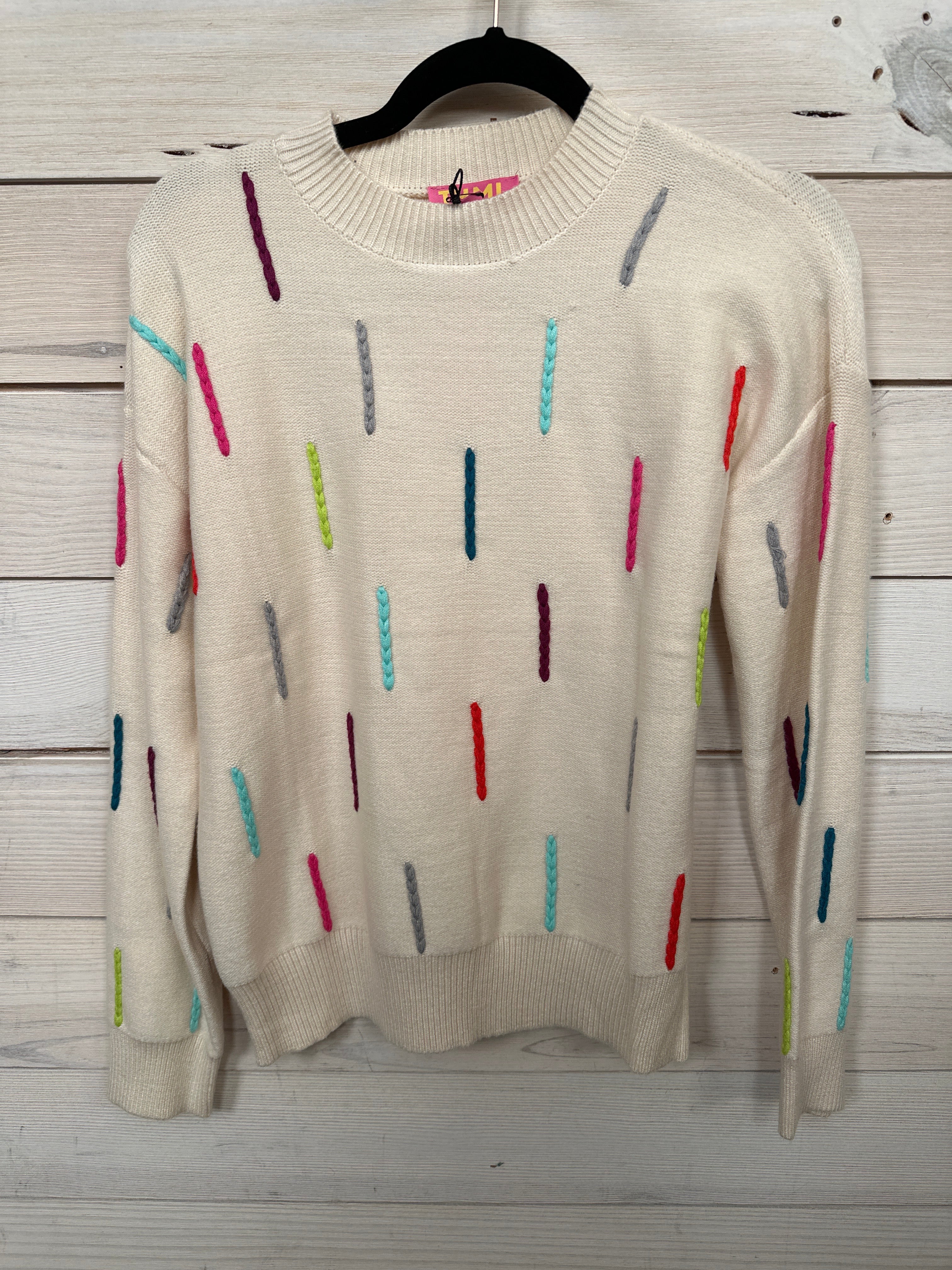 CREAM SWEATER W/COLORFUL DETAIL