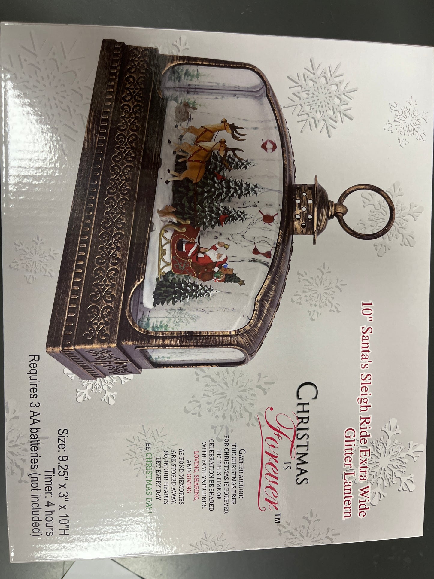 10" EXTRA WIDE SANTA'S SLEIGH RIDE GLITTER LANTERN