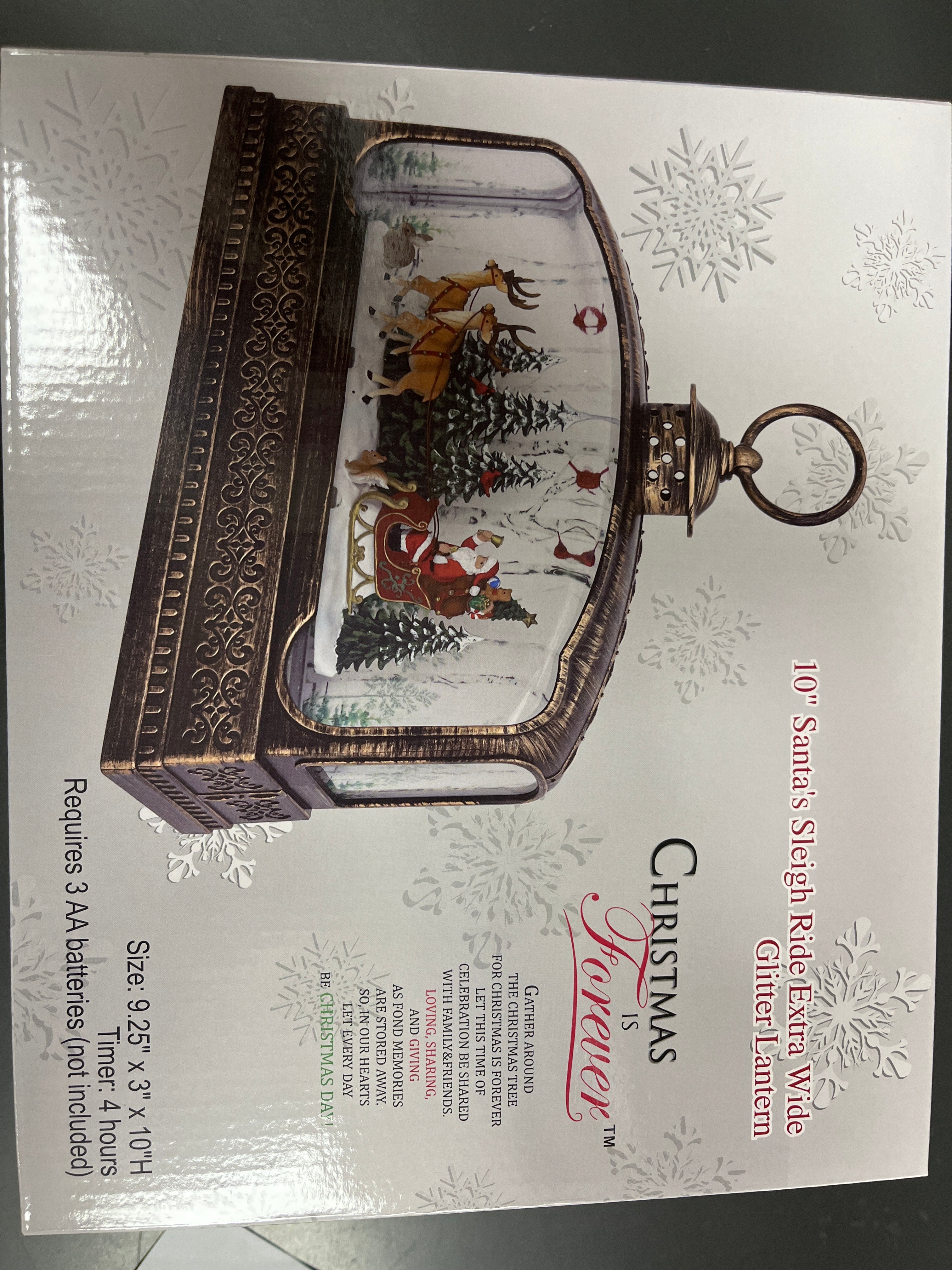 10" EXTRA WIDE SANTA'S SLEIGH RIDE GLITTER LANTERN