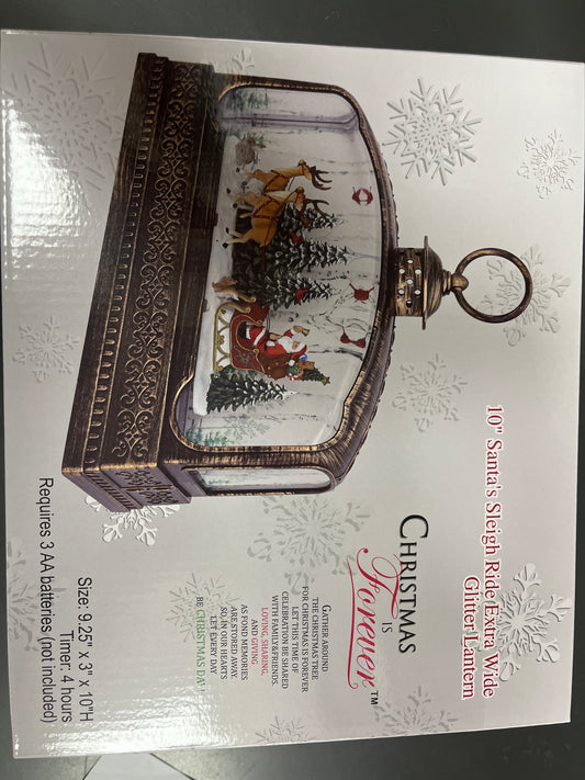 10" EXTRA WIDE SANTA'S SLEIGH RIDE GLITTER LANTERN
