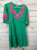 GREEN DRESS W/PINK FLORAL DETAIL