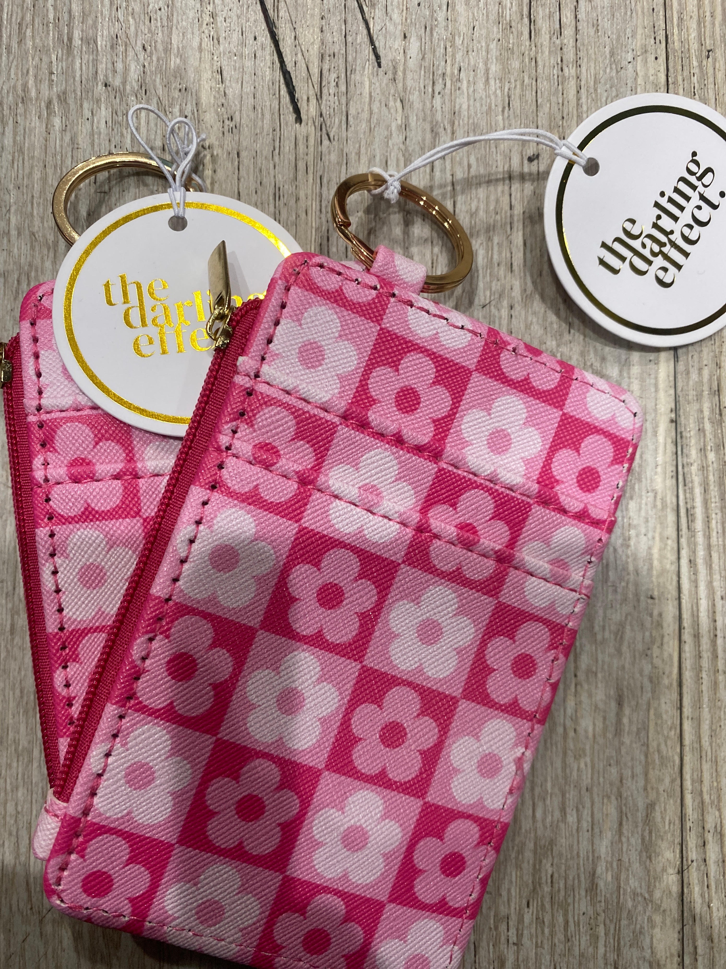 KEYCHAIN WALLET - FLOWER CHECK HOT PINK