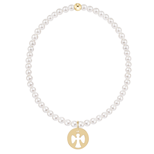 CLASSIC PEARL 3MM BRACELET - GUARDIAN ANGEL GOLD DISC