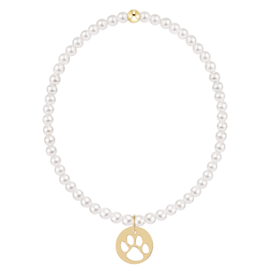 CLASSIC PEARL 3MM BRACELET - PAW PRINT GOLD DISC