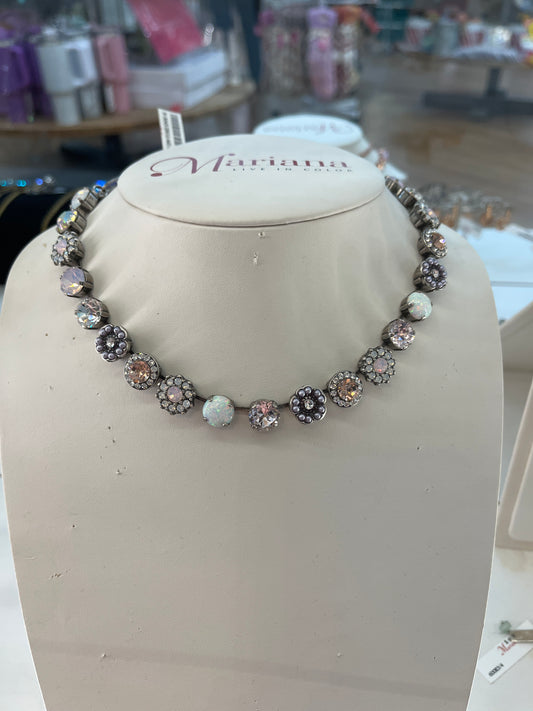 SLVR NCKLC LT PINK & OPAL STONES W FLWRS