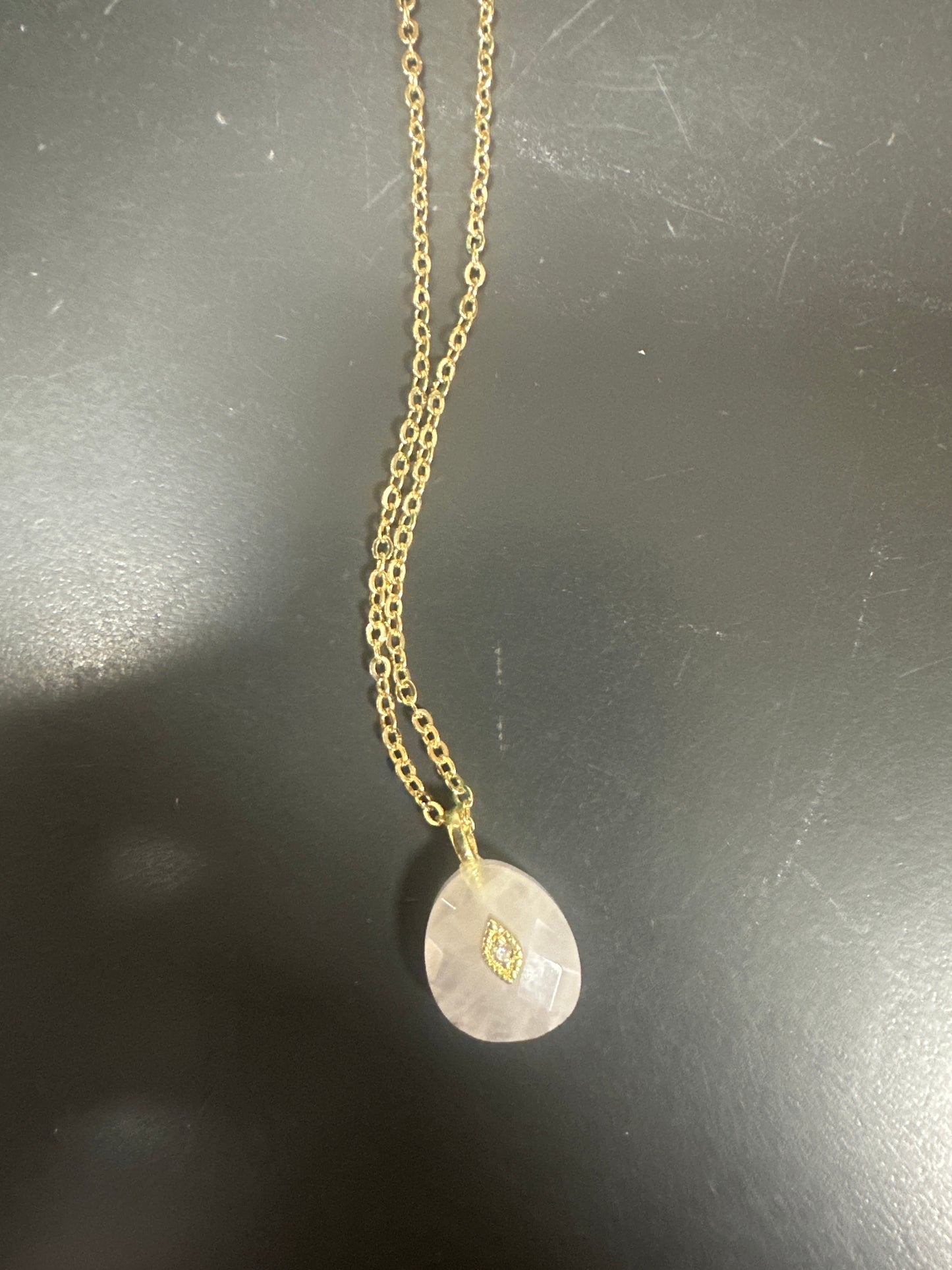 GOLD CHAIN WITH LIGHT PINK STONE & GOLD ACCENTS