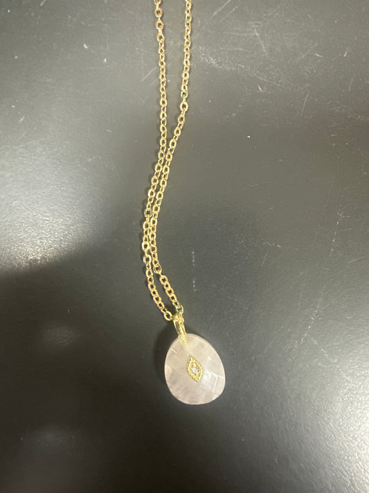 GOLD CHAIN WITH LIGHT PINK STONE & GOLD ACCENTS