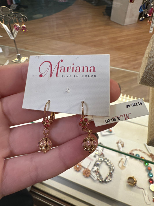 MARIANA RG EARRINGS - FLORAL & PENDANT DROP W/PINK CRYSTALS