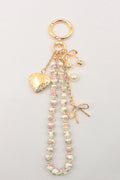 Purse Charm- Bow, Heart, Cherrys with Pink and White Ceramic Beaded Chain