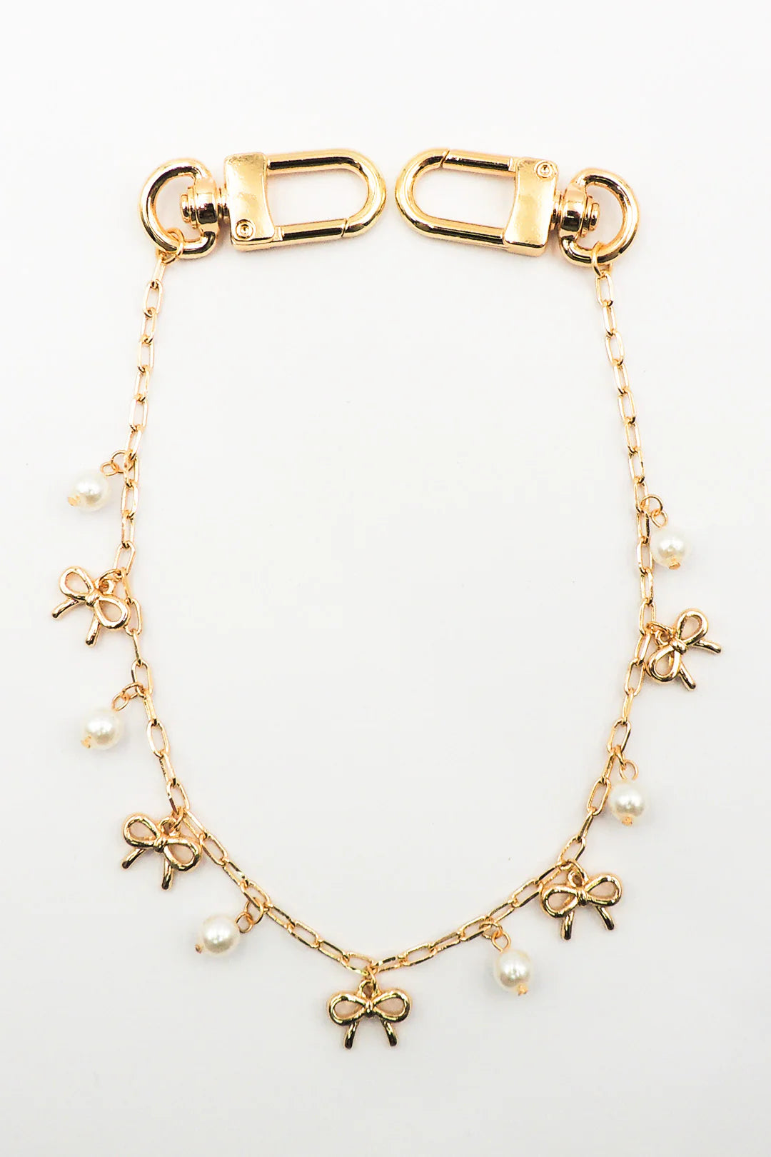 Gold Purse Chain with Bow and Pearl Charms