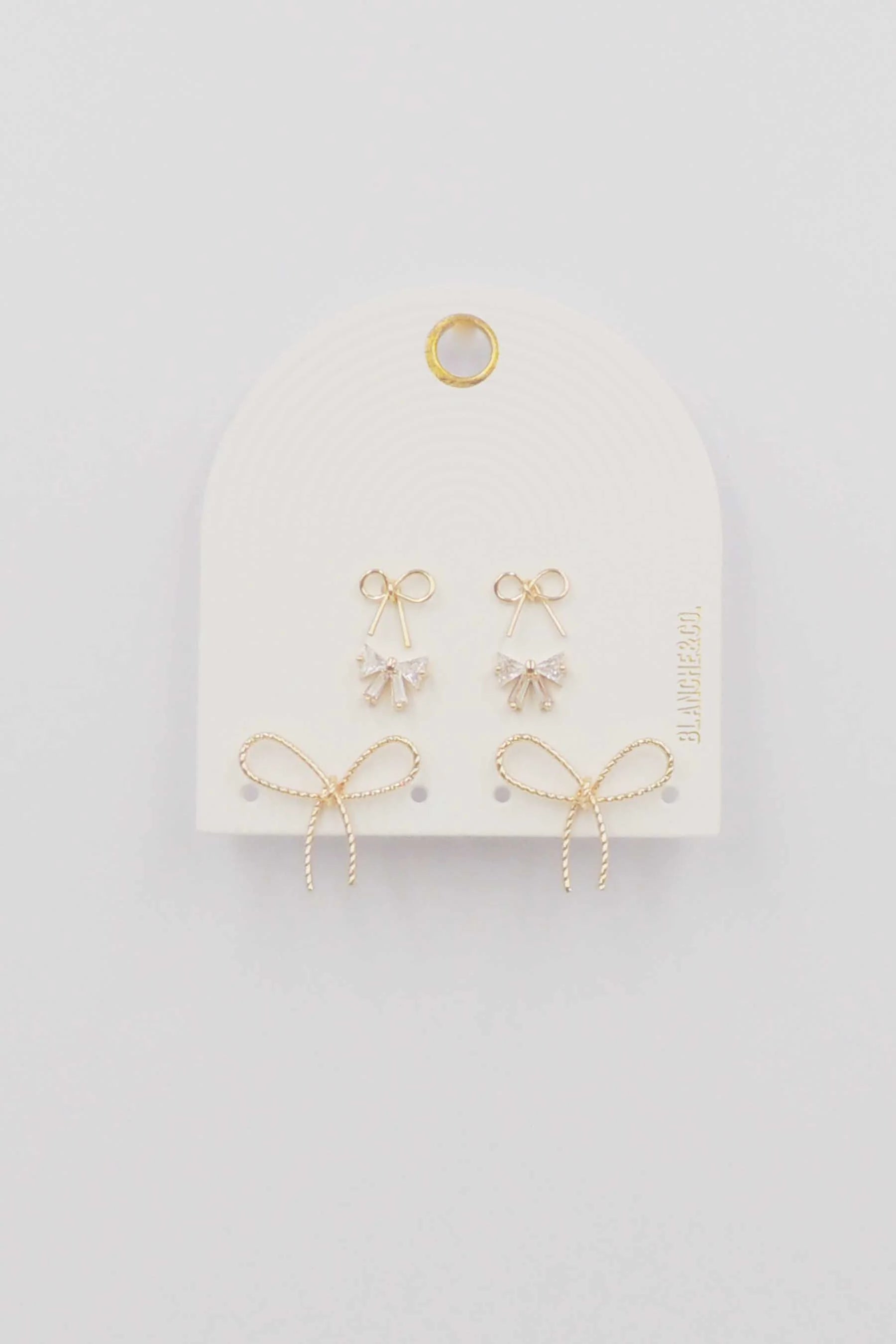 Set of 3 Gold Bows Stud Earrings