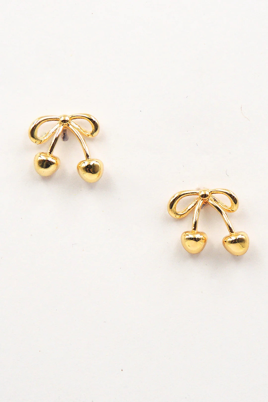 Gold Bow with Cherry Accents Small Stud Earring