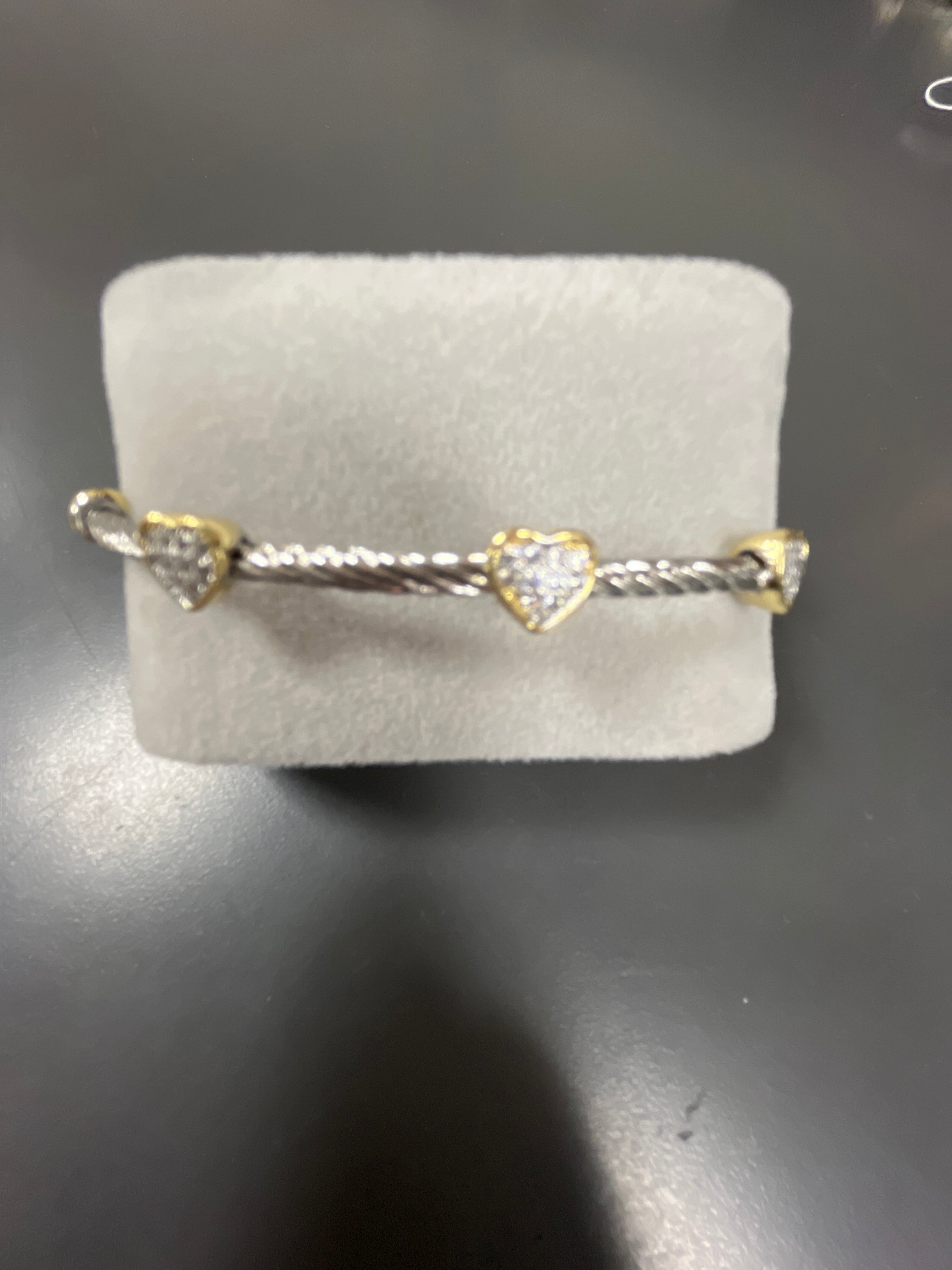 SILVER CABLE BRACELET WITH GOLD PAVE HEARTS & MAGNETIC CLASP