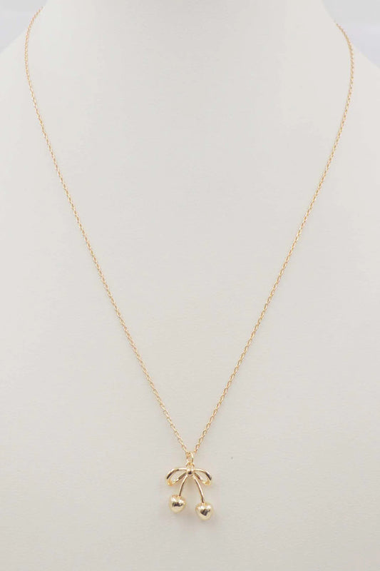 Gold Chain with Gold Bow Cherry Pendant 16"-18" Necklace