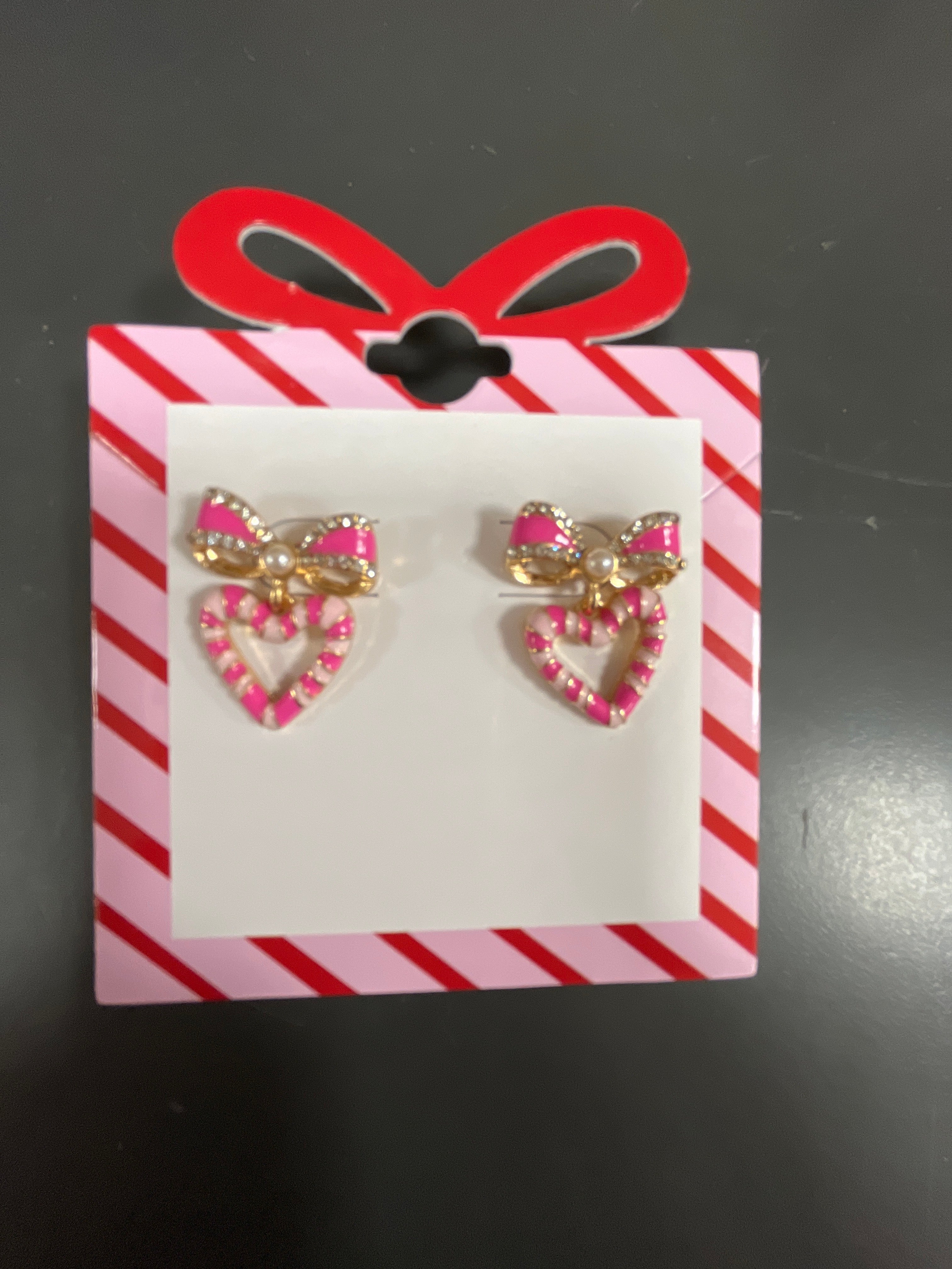 HEART SHAPE CANDY CANE POST EARRINGS