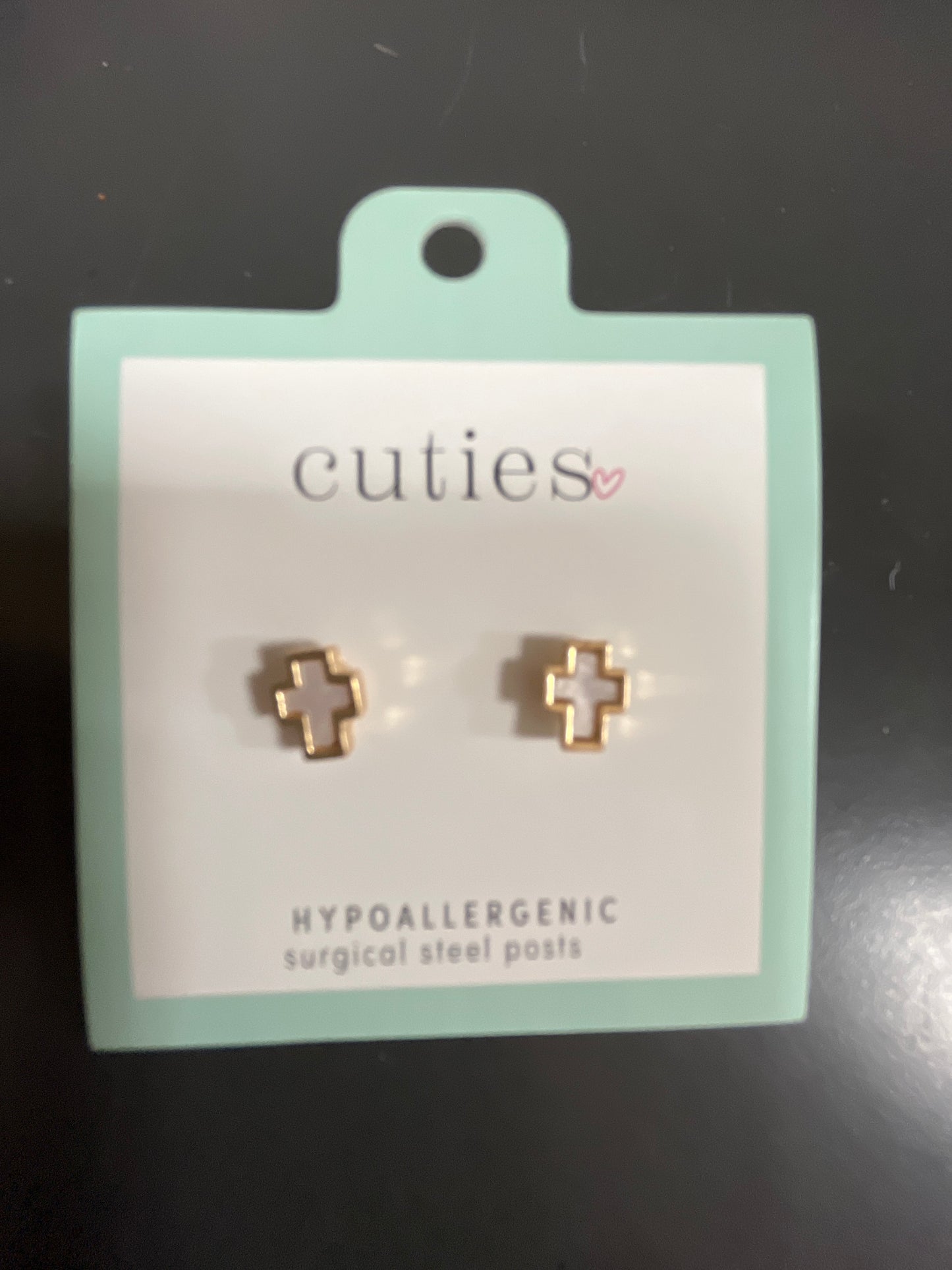 WHITE CROSS INLAY W/GOLD EARRINGS