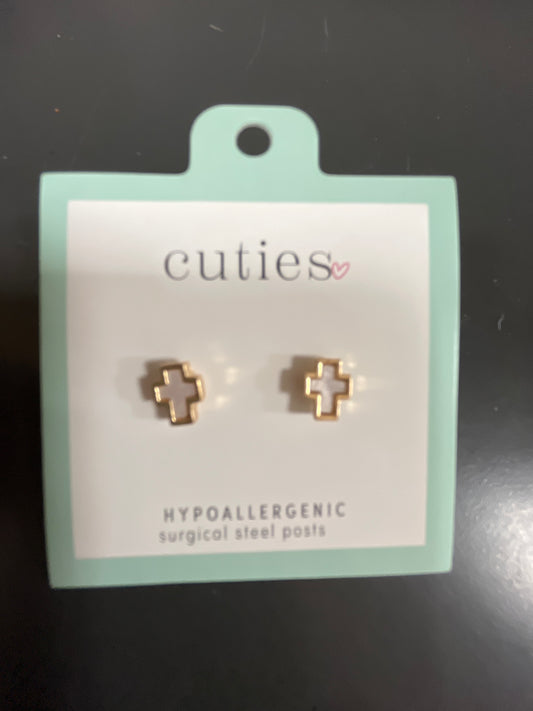 WHITE CROSS INLAY W/GOLD EARRINGS