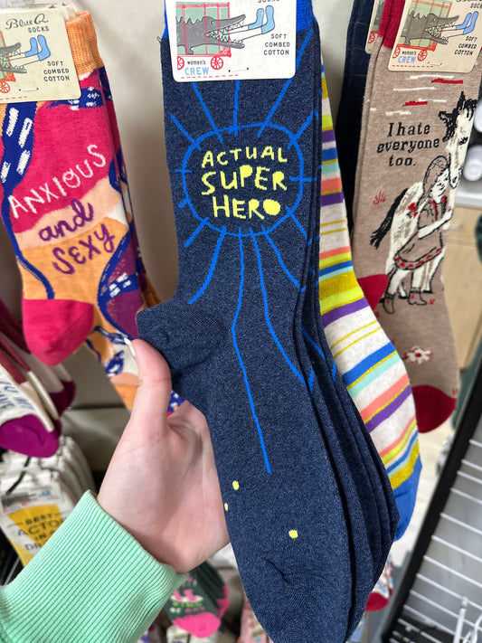 WOMENS CREW SOCKS - ACTUAL SUPER HERO - Pharm Favorites by Economy Pharmacy