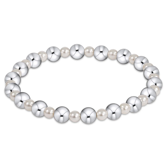 PEARL GRATEFUL PATTERN 4MM BEAD BRACELET - 6MM STERLING
